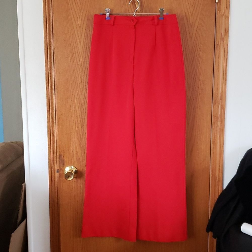 Vintage 1970s Bodin Knits Bright Red Flare Leg Pants Sz 13
